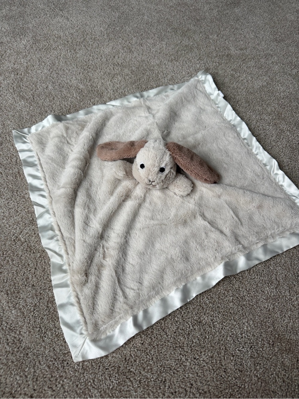 Hallmark Bunny Lovey Security Blanket Beige Satin Trim Baby Plush Plaid